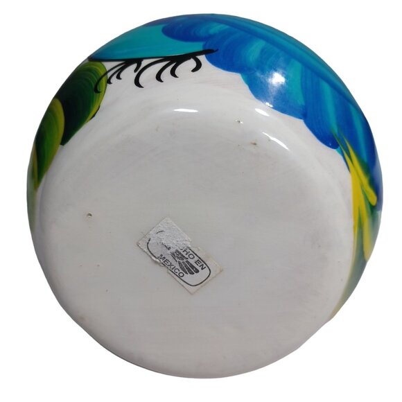 Mexican Folk Art Pottery Talavera Peacock Daisy Flowers Floral Hand Painted Vase - Picture 8 of 8